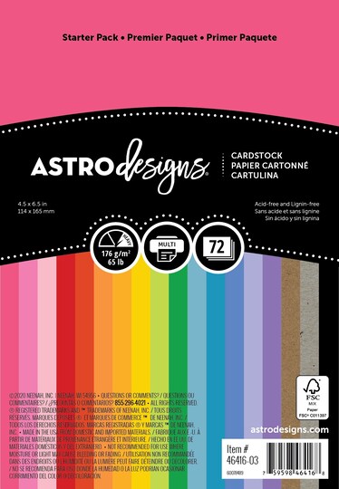 Neenah Astrodesigns Cardstock Pack 4.5"X6.5" 72/Pkg-18 Bold & Vivid Colors